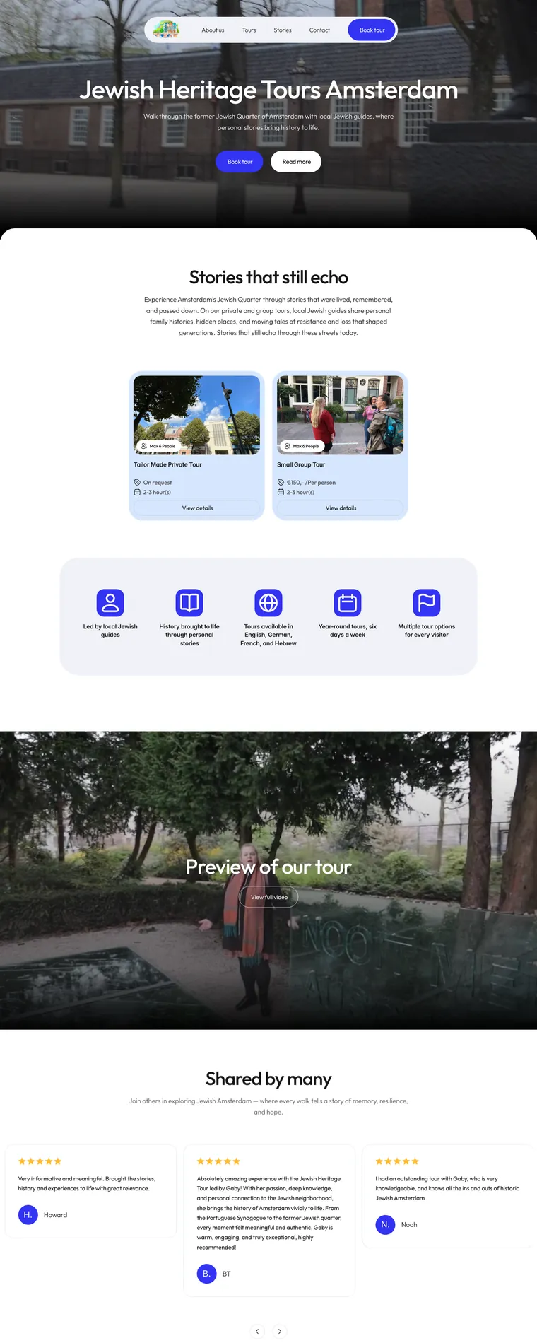 Homepage of the Jewish Heritage Tours website, built by TNG