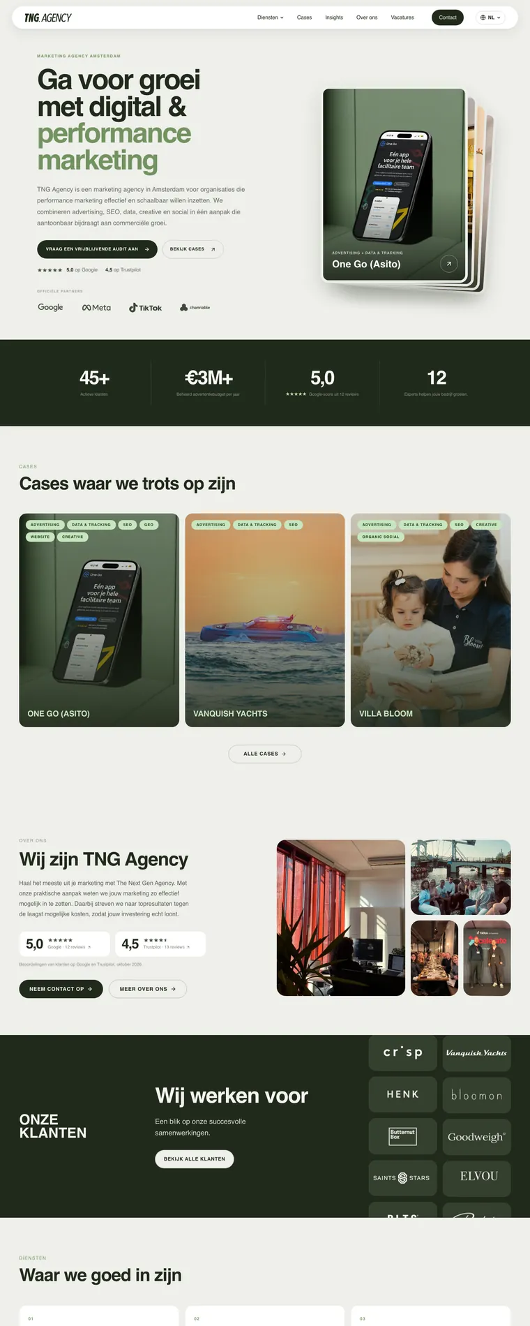 Homepage of the TNG website, built by TNG